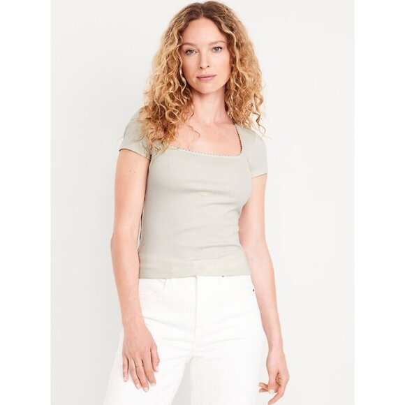 NWT OLD NAVY Lace-Trim Rib-Knit Top - Picture 1 of 2